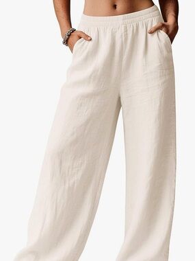 UEU Women high waisted Rayon/linen blend smoked waist wide legs summer pants| XL